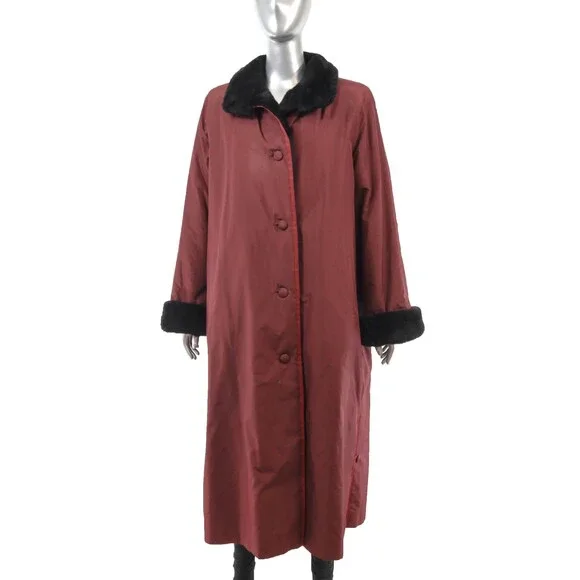 Valentino Burgundy Coat with Sheared Nutria Lining- Size XL - Picture 2 of 9